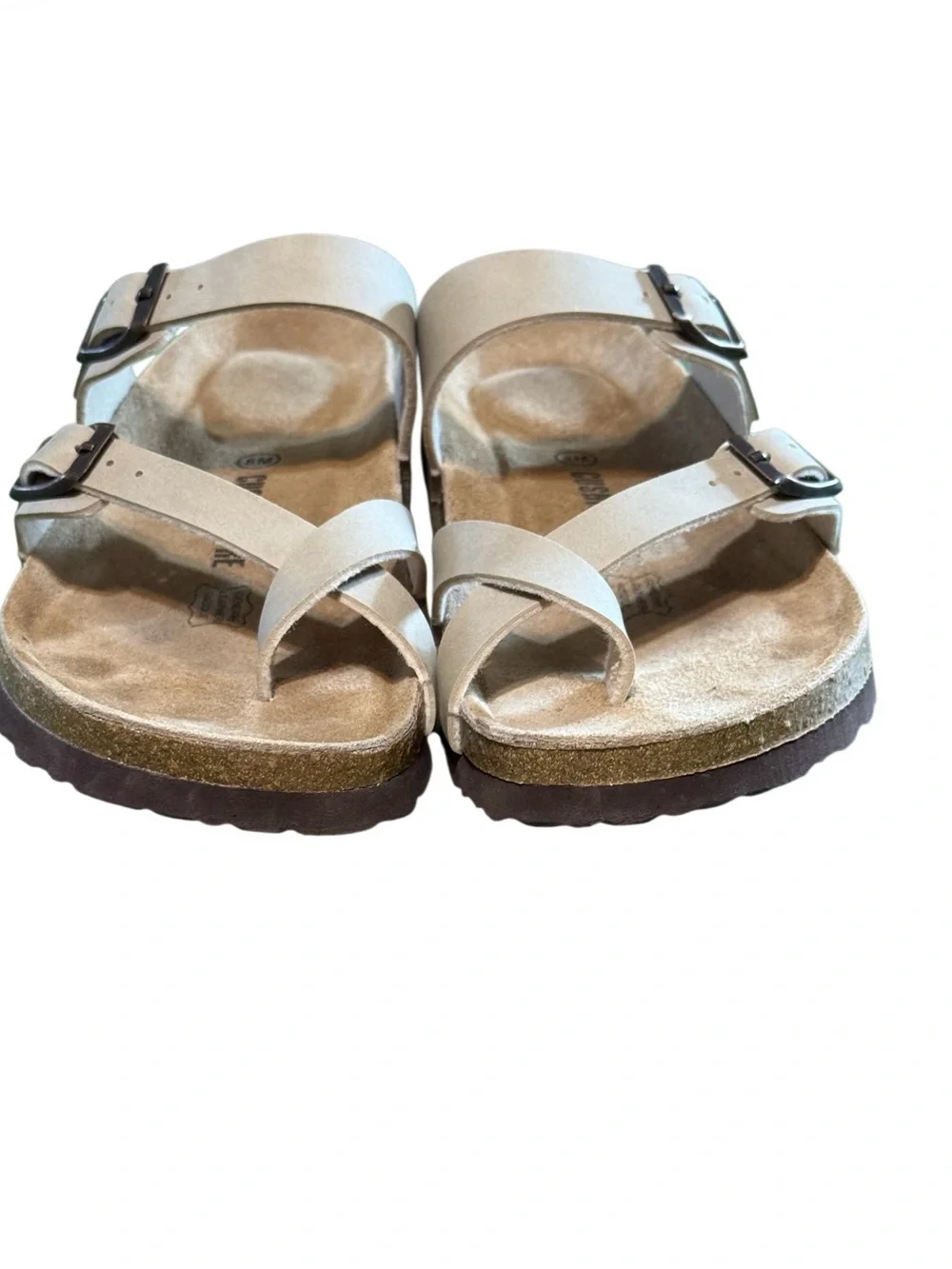 Cushionaire Double Strap Cork Footbed Sandals Beige Size 8